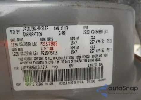 2001 Jeep Cherokee Limited/Sport z USA, uszkodzony, nr VIN 1J4FF58S51L511614